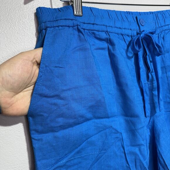 CY Fashion Shorts Women’s 1XL Blue Linen Drawstring Elastic Waist Casual Pockets - Picture 3 of 9